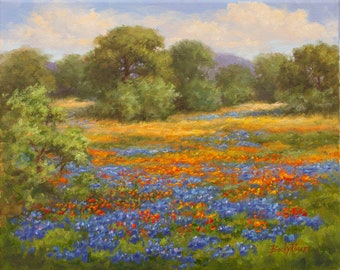 Texas Hill Country Bluebonnet & Wildflower Matted Fine Art Print