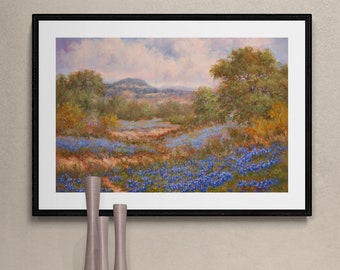 Texas Hill Country Bluebonnet-landschap, "Native Texas, II", door Becky Rogers, ingelijste fine-artprint, meerdere maten, klaar om te matten en in te lijsten