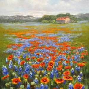Texas Wildflower Landscape, 8"x10" Fine Art Print  mounted in an 11"x14" white mat board, ready to frame