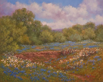 Texas Hill Country Bluebonnet Landscape, Hues Of Texas, 8"x10" Fine Art Print  mounted in an 11"x14" white mat board, ready to frame