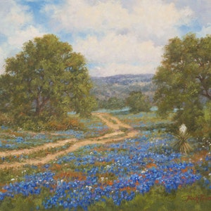 My Favorite Time, Texas Hill Country Bluebonnet Landscape, 8&quot;x10&quot; Fine Art Print mounted in an 11&quot;x14&quot; white mat board, ready to frame.
