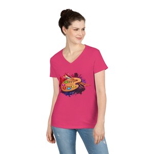 Ladies&#39; V-Neck T-Shirt 100% Cotton/Art Before Chores/designed by Becky Rogers
