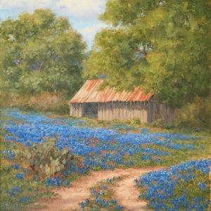 Almost Forgotten, Texas Hill Country Bluebonnet Landscape, 8"x10" Fine Art Print  mounted in an 11"x14" white mat board, ready to frame