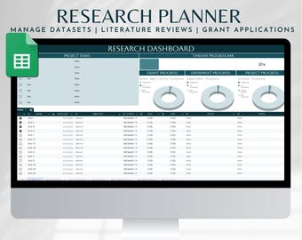 May include: A computer screen displaying a research planner dashboard with a timeline progress bar, grant progress, experiment progress, and project progress. The dashboard is divided into sections for project tasks, grant application progress, experiment progress, and project progress. The progress is displayed as a percentage.