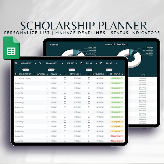 Scholarship Planner Application Tracker | Deadline Organizer, Financial Aid Schedule Log, Interactive Planning Tool, Academic Fund Guide