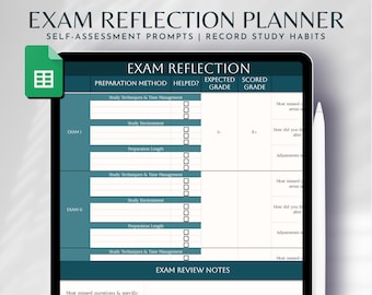 Exam Reflection Template | Self-Assess Performance for Academic Growth | Improve Study Habits & Exam Strategies | Academic Progress Tracker