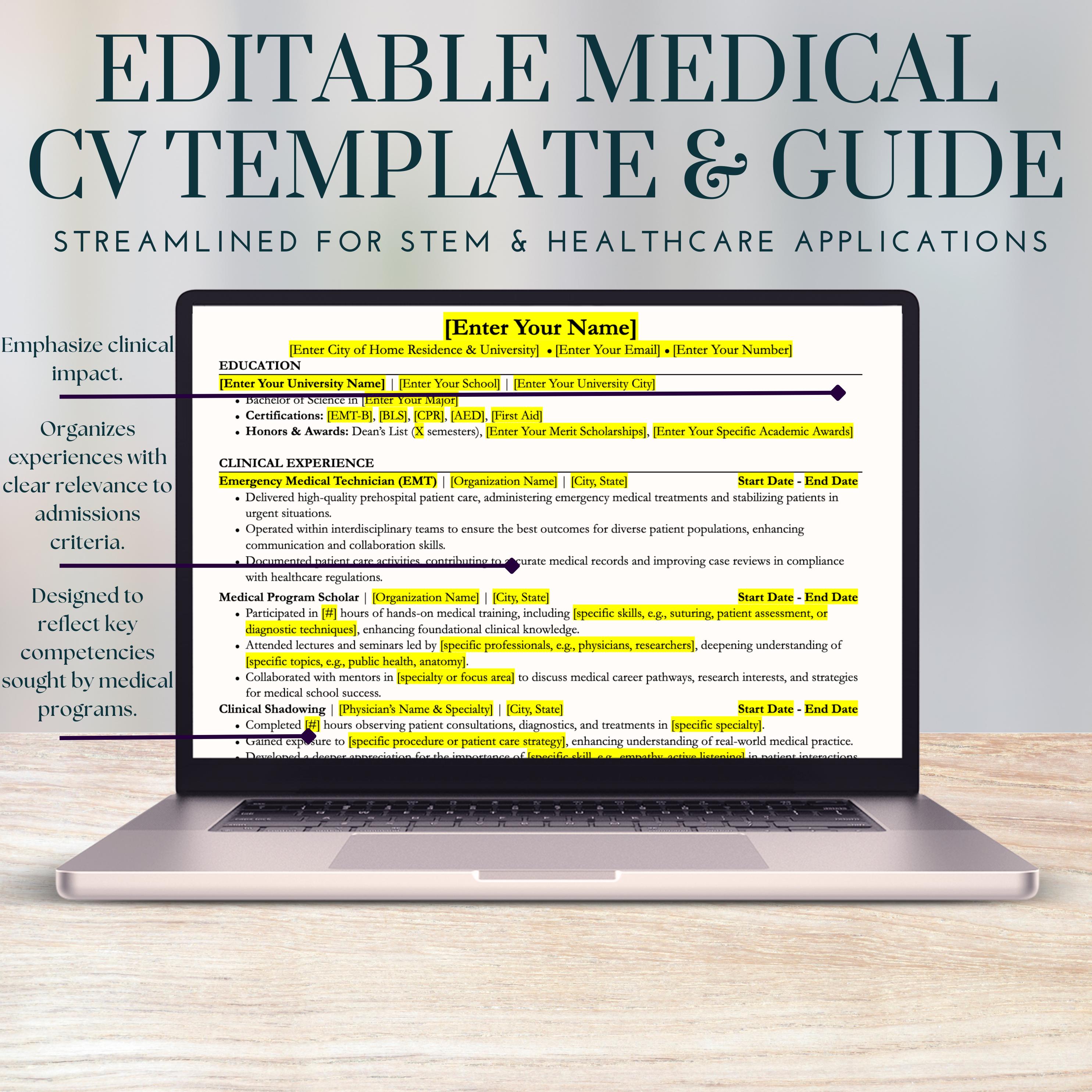 Premed STEM Student Resume Template Minimalist CV Medical Program