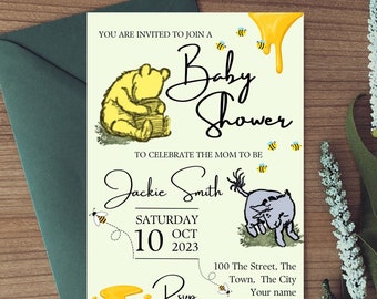 Winnie the Pooh Baby Shower Invite, Template, Baby Shower Invitations, Pooh Bear Baby Shower, Winnie The Pooh Baby Shower Classic