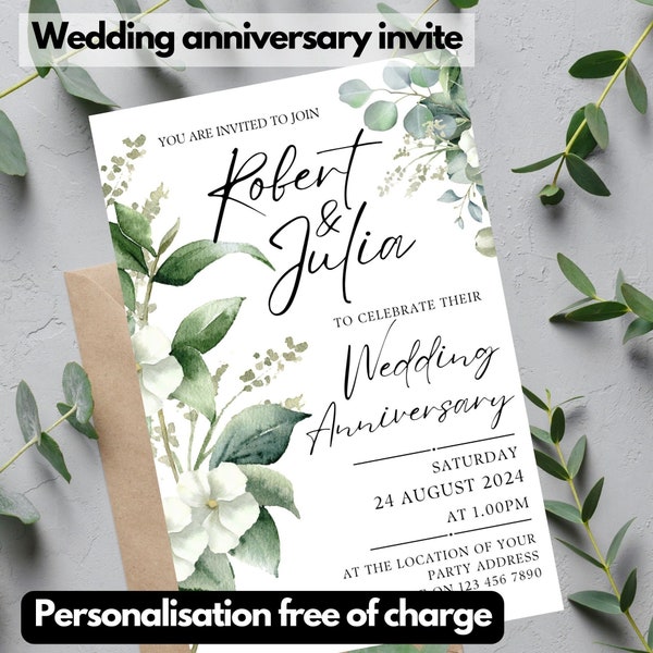 50th anniversary invitation, 50 year anniversary template, 60th anniversary edit, 30th anniversary invite, 20th anniversary invite to edit