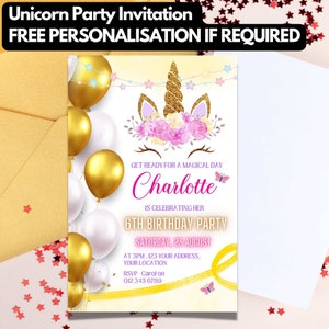 Unicorn Birthday Invitation | Unicorn Birthday Invitation Template | Unicorn Girl Birthday Party | Unicorn invitation |