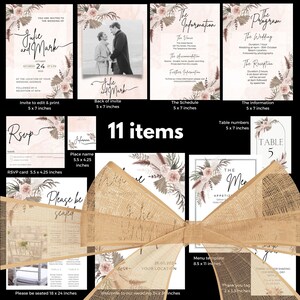 Boho-Hochzeitseinladungs-Set Vorlagen-Set Benutzerdefinierte Hochzeitseinladungen Erdtöne Rustikale Boho-Hochzeitstag-Vorlage Herunterladen Bearbeitbare Hochzeit