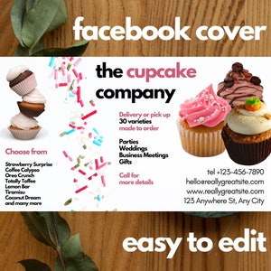 Cupcake Facebook Cover Banner | Facebook Cover Banner  | Cupcake Template | Cupcake | Canva Template | Social Media | Cupcake Bakers