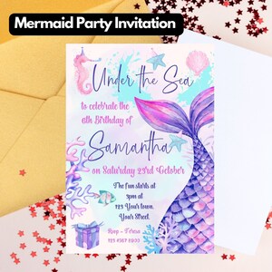Editable Mermaid Birthday Invitation Template Glitter Birthday Party Invite Mermaid Girl Birthday Instant Download Birthday. Party invite