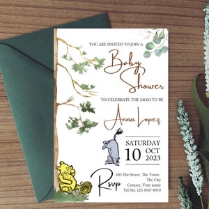 Winnie the Pooh Baby Shower Invitations,  Baby Shower Invitations, Winnie The Pooh Baby Shower Editable Invite, Digital Winnie the Pooh