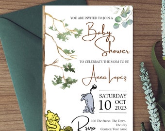 Winnie the Pooh Baby Shower Invitations,  Baby Shower Invitations, Winnie The Pooh Baby Shower Editable Invite, Digital Winnie the Pooh