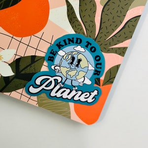 Be kind to the earth sticker, earth day retro sticker, earth awareness sticker, environmental planet sticker, climate change sticker