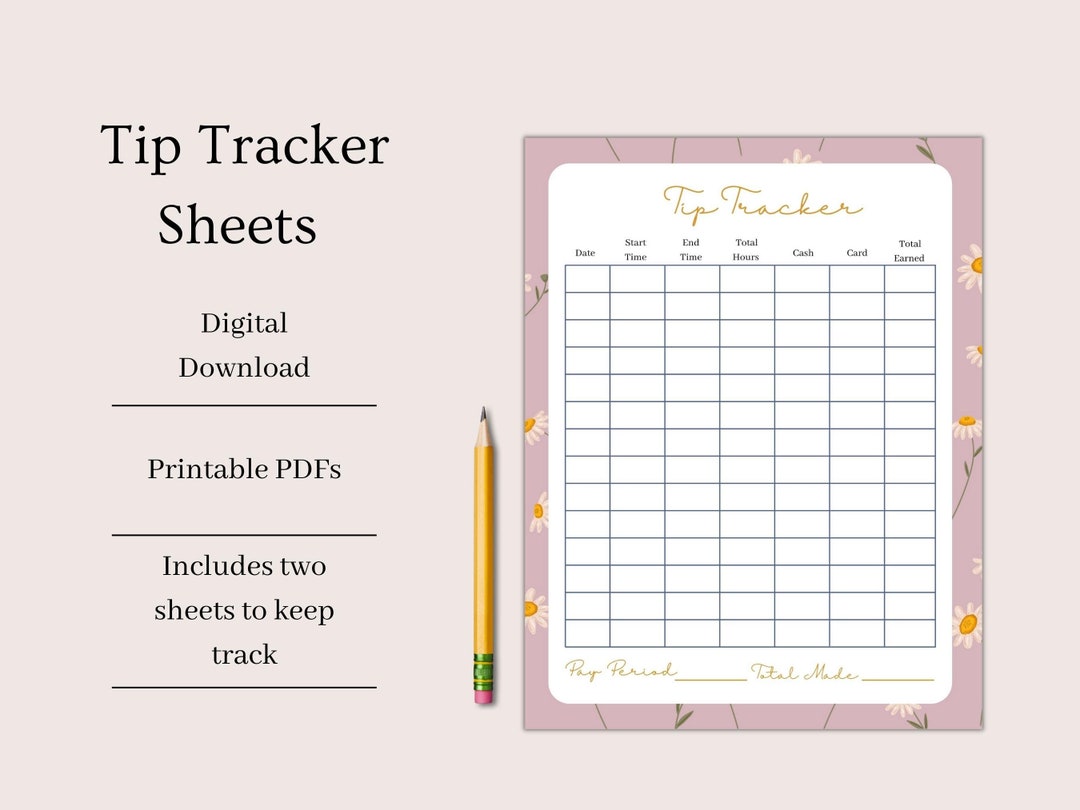 Digital Download Tip Tracker, Tip Tracker PDF for Waitress, Monthly Tip Digital Download Tip Tracker, Tip Tracker PDF for Waitress, Monthly Tip