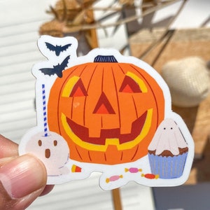 Halloween pumpkin sticker, Halloween treats sticker, cute Halloween sticker for Laptop, Autumn sticker for water bottle, Vinyl fall sticker