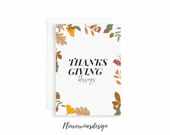 Thanksgiving blessings printable card, instant download greeting card, printable thanksgiving card, greeting card for family, family card