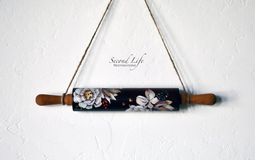 Upcycled Rolling Pin Dark Wood Floral, Decorative Rolling Pin, Gift for