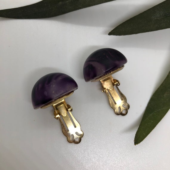 Gorgeous Retro Purple Resin Bead Clip On Earrings… - image 9