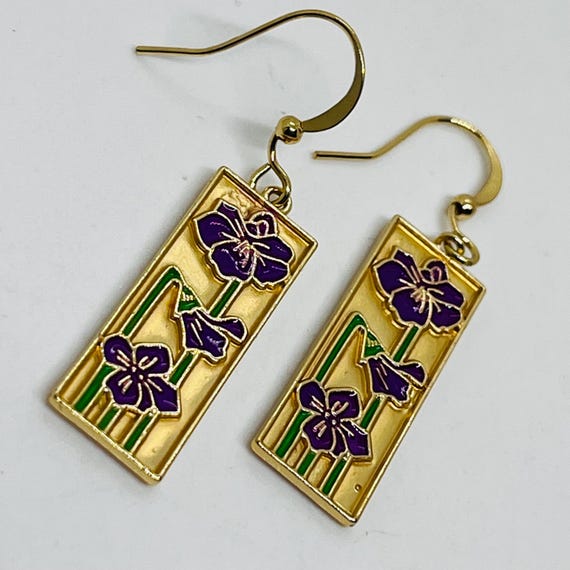 Beautiful Gold Tone Rectangular Purple + Green En… - image 12