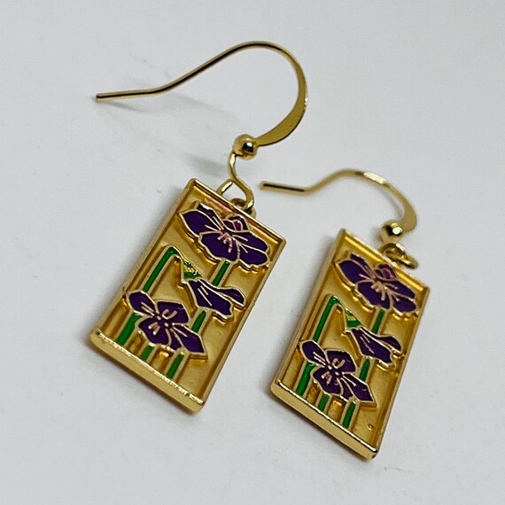 Beautiful Gold Tone Rectangular Purple + Green En… - image 4