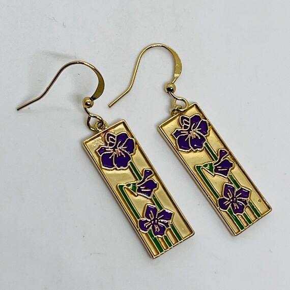 Beautiful Gold Tone Rectangular Purple + Green En… - image 13