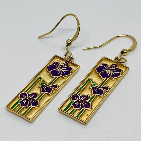 Beautiful Gold Tone Rectangular Purple + Green En… - image 6