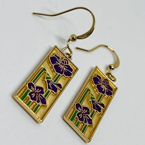 Beautiful Gold Tone Rectangular Purple + Green En… - image 10