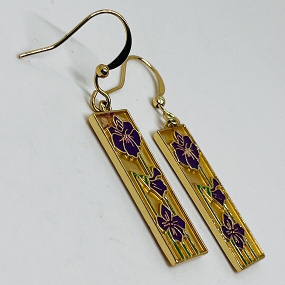 Beautiful Gold Tone Rectangular Purple + Green En… - image 11