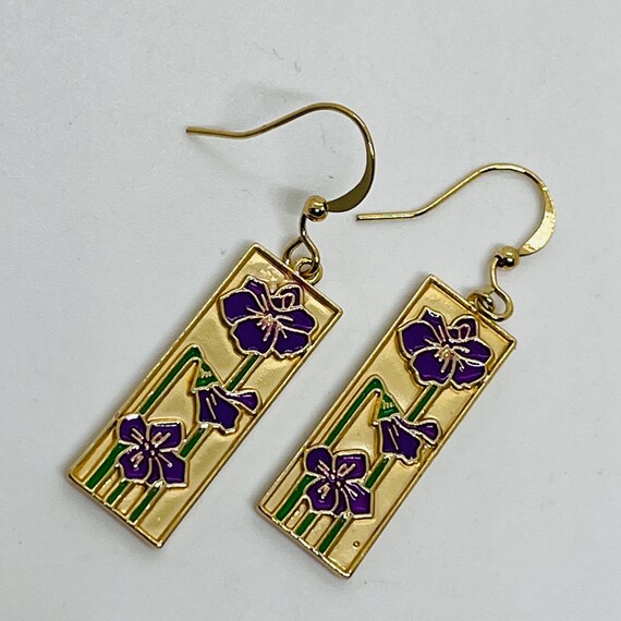 Beautiful Gold Tone Rectangular Purple + Green En… - image 8