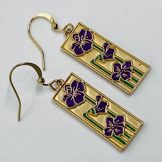 Beautiful Gold Tone Rectangular Purple + Green En… - image 7