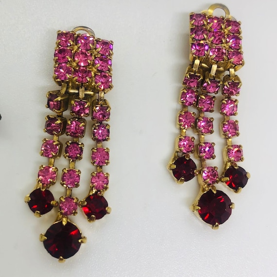 Stunning Vintage Pink + Red Paste Earrings. Classi