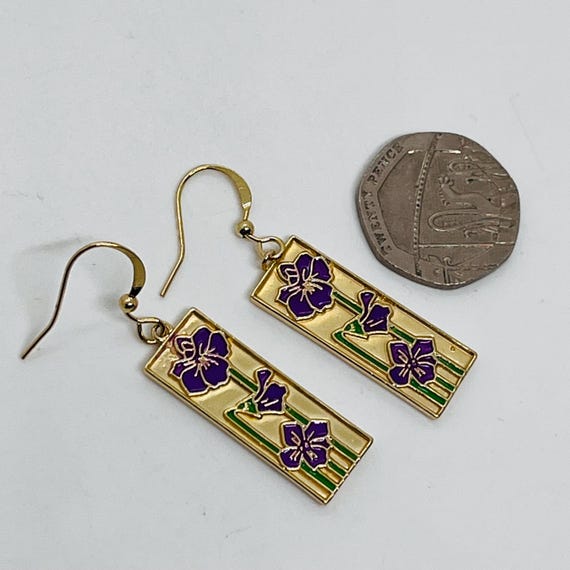 Beautiful Gold Tone Rectangular Purple + Green En… - image 15