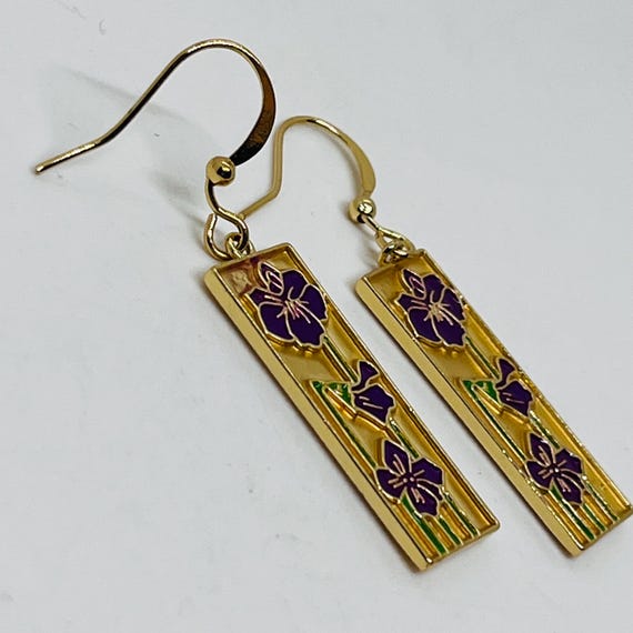 Beautiful Gold Tone Rectangular Purple + Green En… - image 5