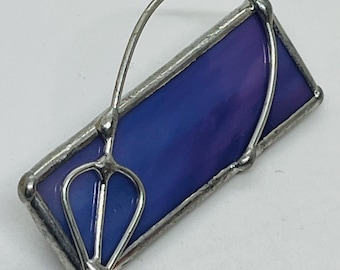 Striking Rennie Mackintosh Style Handmade Blue Glass Stained Glass Brooch. Stunning Design Blue Stained Glass Mackintosh Handcrafted Brooch.