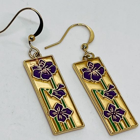 Beautiful Gold Tone Rectangular Purple + Green En… - image 3