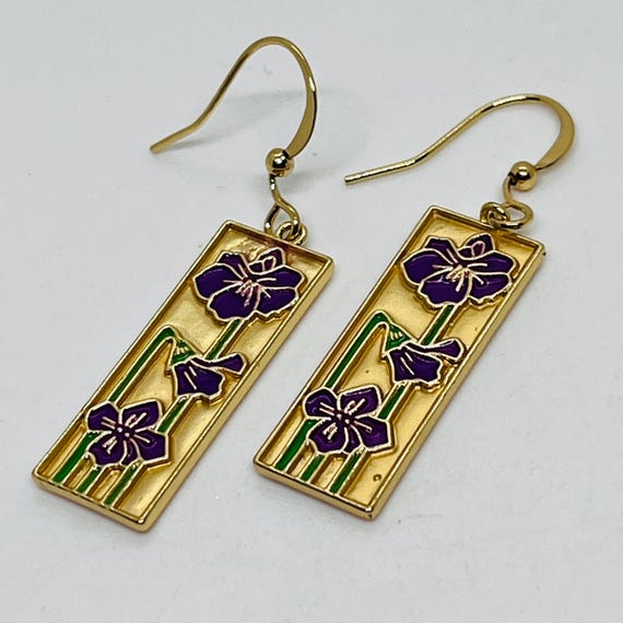 Beautiful Gold Tone Rectangular Purple + Green En… - image 9