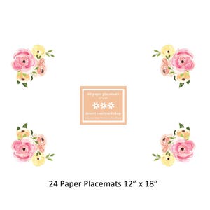 Floral Paper Placemats Garden Party #1 - Set of 24 Paper Placemats 12&quot; x 18&quot; - Disposable Placemats