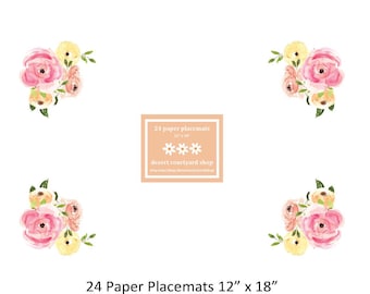 Floral Paper Placemats Garden Party #1 - Set of 24 Paper Placemats 12" x 18" - Disposable Placemats
