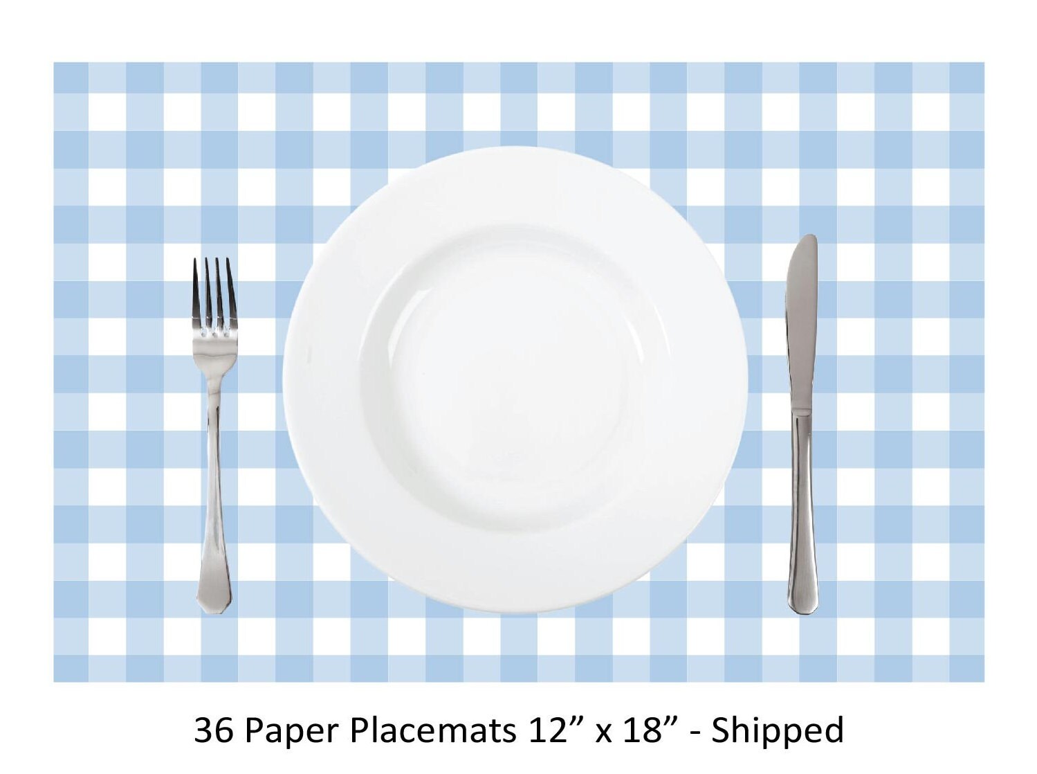 Baby Blue Gingham Paper Placemats Set of 36 Paper Placemats 12 X 18