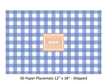 Picnic Blau Gingham Papier Tischsets - Set von 36 Papier Tischsets 12 "x 18" - Einweg Tischsets