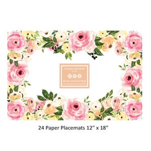 Floral Paper Placemats Garden Party #10 - Set of 24 Paper Placemats 12&quot; x 18&quot; - Disposable Placemats