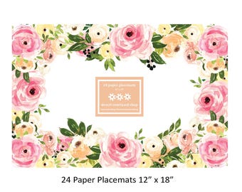100 Pack Floral Paper Placemats Disposable Placement Mats For Dining Table Bulk