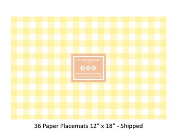 Baby Yellow Gingham Paper Placemats - Set of 36 Paper Placemats 12" x 18" - Disposable Placemats