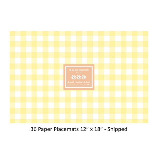 Baby Yellow Gingham Paper Placemats - Set of 36 Paper Placemats 12" x 18" - Disposable Placemats