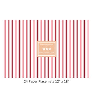 Red Pinstripe Paper Placemats - Set of 24 Paper Placemats 12&quot; x 18&quot;