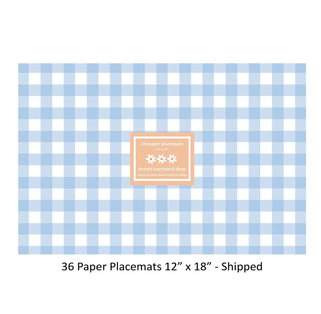Baby Blue Gingham Paper Placemats Set of 36 Paper Placemats 12 X 18