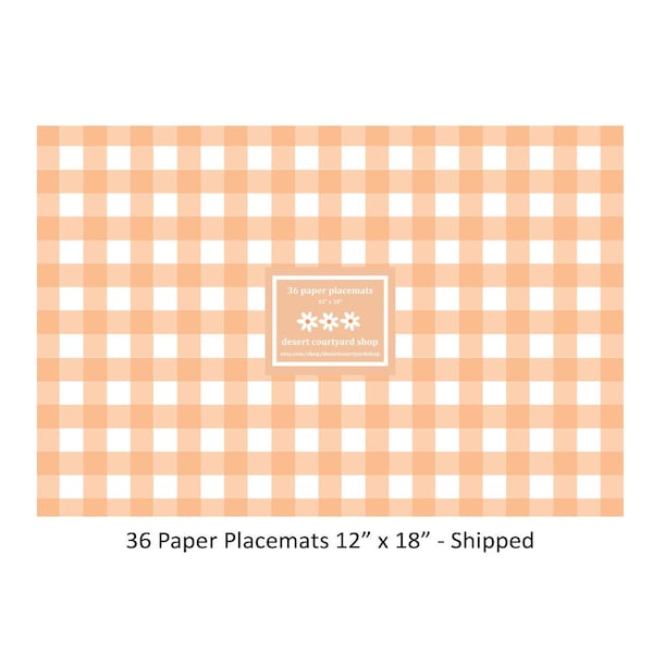 Pastel Orange Gingham Paper Placemats - Set of 36 Paper Placemats 12" x 18" - Disposable Placemats